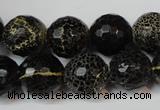 CAG5848 15 inches 14mm faceted round fire crackle agate beads