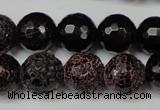 CAG5849 15 inches 14mm faceted round fire crackle agate beads