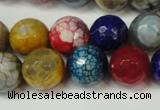 CAG5851 15 inches 14mm faceted round fire crackle agate beads