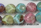 CAG5894 15 inches 14mm faceted round tibetan agate beads wholesale