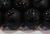 CAG6006 15.5 inches 16mm carved round matte black agate beads