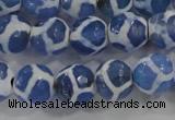 CAG6122 15 inches 12mm faceted round tibetan agate gemstone beads