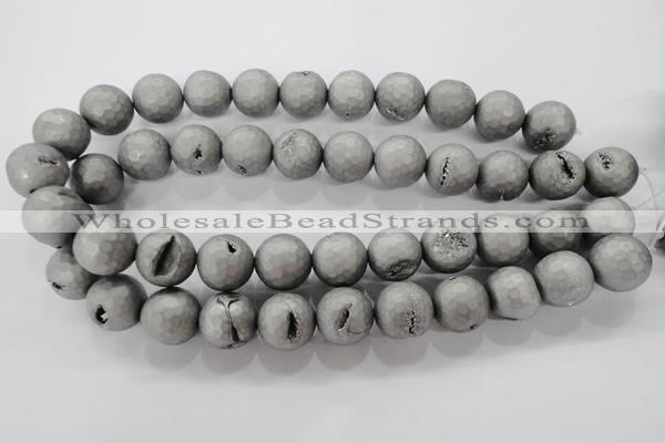 CAG6236 15 inches 16mm faceted round plated druzy agate beads