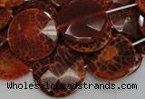 CAG640 15.5 inches 30mm faceted coin natural fire agate beads