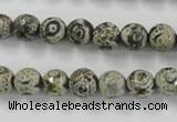 CAG6414 15 inches 8mm faceted round tibetan agate gemstone beads