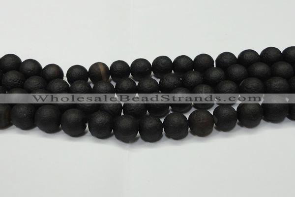 CAG6742 15 inches 12mm round black pilates agate beads