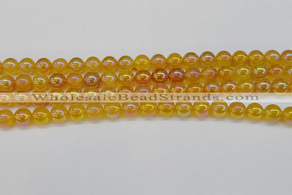 CAG7124 15.5 inches 12mm round AB-color yellow agate gemstone beads