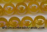 CAG7125 15.5 inches 14mm round AB-color yellow agate gemstone beads