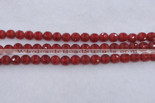 CAG7458 15.5 inches 10mm faceted round matte red agate beads