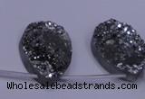 CAG7984 Top drilled 22*30mm flat teardrop plated white druzy agate beads