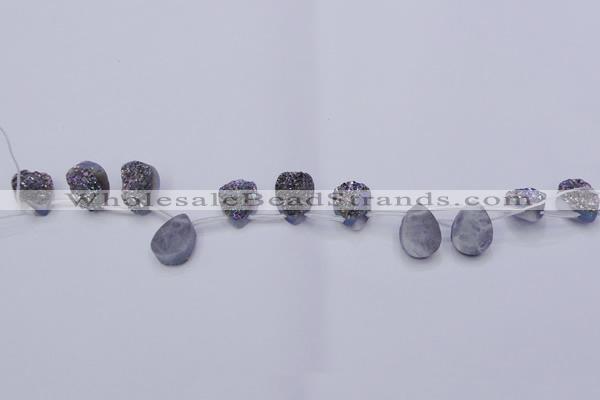 CAG8104 Top drilled 10*14mm teardrop rainbow plated druzy agate beads