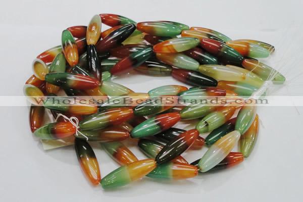 CAG811 15.5 inches 12*40mm rice rainbow agate gemstone beads