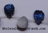 CAG8116 Top drilled 12*16mm teardrop blue plated druzy agate beads