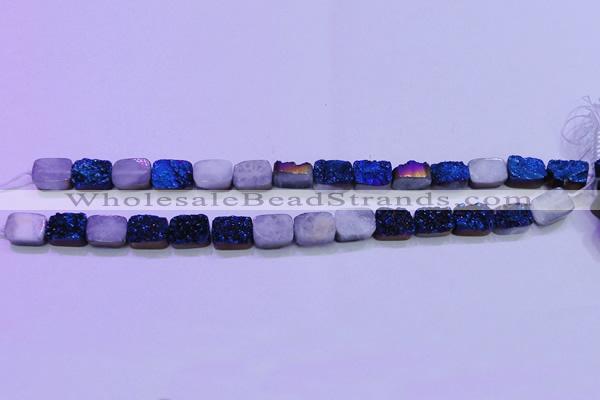 CAG8216 Top drilled 10*14mm rectangle blue plated druzy agate beads