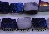 CAG8226 Top drilled 12*16mm rectangle blue plated druzy agate beads