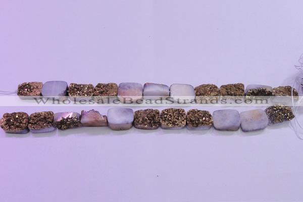 CAG8233 Top drilled 13*18mm rectangle glod plated druzy agate beads