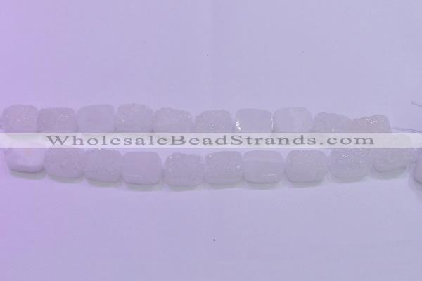 CAG8240 Top drilled 15*20mm rectangle white plated druzy agate beads