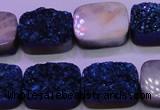 CAG8246 Top drilled 15*20mm rectangle blue plated druzy agate beads