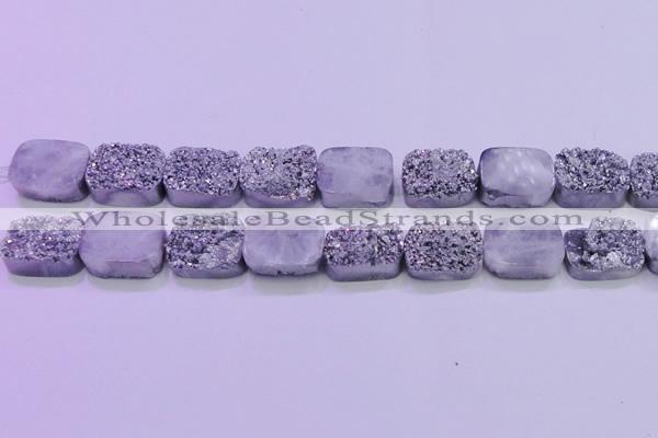 CAG8252 Top drilled 18*25mm rectangle silver plated druzy agate beads