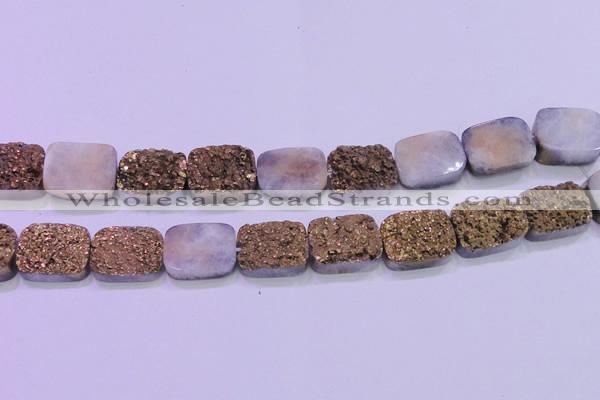 CAG8253 Top drilled 18*25mm rectangle glod plated druzy agate beads