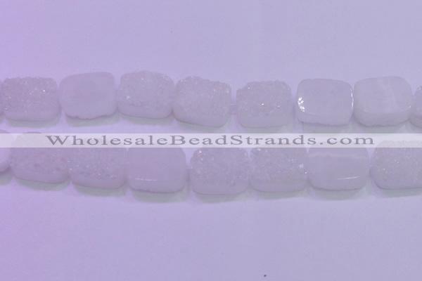 CAG8260 Top drilled 20*30mm rectangle white plated druzy agate beads