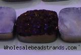 CAG8265 Top drilled 20*30mm rectangle purple plated druzy agate beads