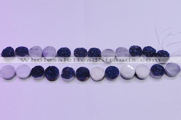 CAG8356 7.5 inches 14mm coin blue plated druzy agate beads