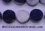 CAG8376 7.5 inches 18mm coin blue plated druzy agate beads