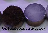 CAG8395 7.5 inches 25mm coin purple plated druzy agate beads