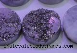 CAG8402 7.5 inches 30mm coin silver plated druzy agate beads