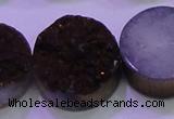 CAG8415 7.5 inches 35mm coin purple plated druzy agate beads