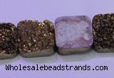 CAG8426 7.5 inches 22*22mm square gold plated druzy agate beads