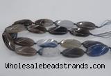 CAG8568 20*40mm faceted & twisted oval grey agate beads wholesale