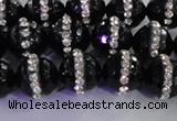 CAG8858 15.5 inches 12mm faceted round agate with rhinestone beads