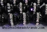 CAG8859 15.5 inches 14mm faceted round agate with rhinestone beads