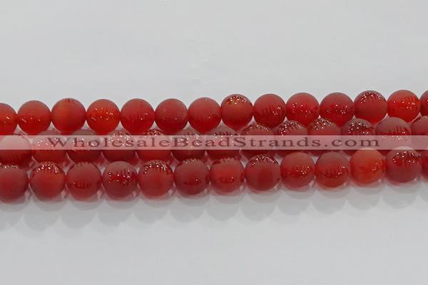 CAG8908 15.5 inches 8mm round matte red agate beads wholesale