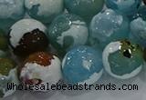 CAG9004 15.5 inches 14mm faceted round fire crackle agate beads