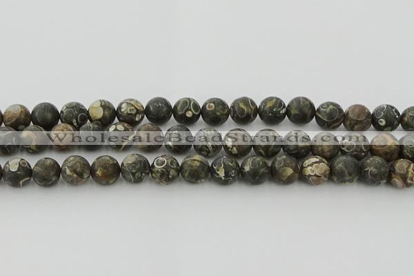 CAG9384 15.5 inches 12mm round matte turritella agate beads