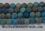 CAG9492 15.5 inches 4mm round matte blue crazy lace agate beads