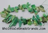 CAG9725 Top drilled 8*20mm - 12*40mm freeform grass agate beads