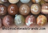 CAG9811 15.5 inches 6mm faceted round wood agate beads