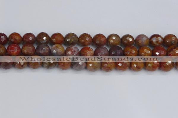 CAG9849 15.5 inches 12mm faceted round red moss agate beads