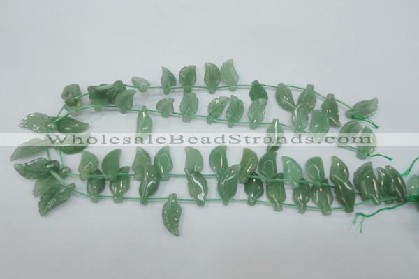 CAJ89 Top-drilled 10*20mm carved leaf green aventurine beads wholesale