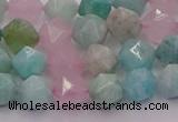 CAM1442 15.5 inches 8mm faceted nuggets amazonite & rose quartz beads