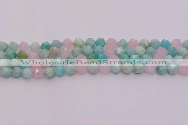 CAM1443 15.5 inches 10mm faceted nuggets amazonite & rose quartz beads