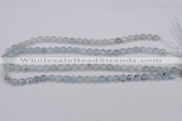 CAQ156 15.5 inches 8mm flat round natural aquamarine beads