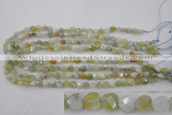 CAQ390 15.5 inches 8*8mm faceted heart natural aquamarine beads