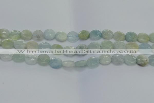 CAQ569 15.5 inches 9mm faceted coin natural aquamarine beads