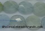 CAQ570 15.5 inches 11mm faceted coin natural aquamarine beads