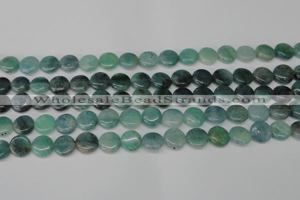 CAQ619 15.5 inches 12mm flat round aquamarine gemstone beads